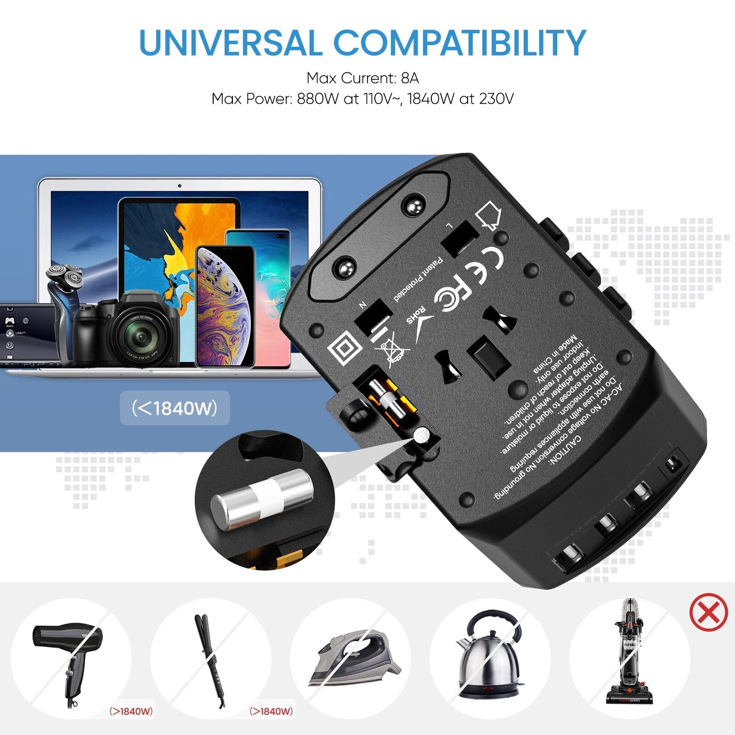 International Travel Adapter Travel Charger with 3 USB Port