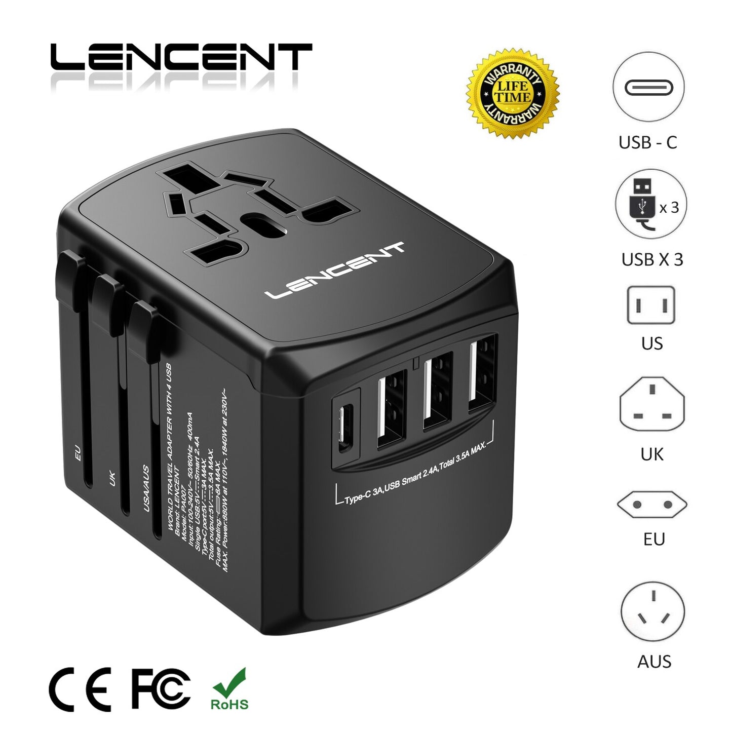 International Travel Adapter Travel Charger with 3 USB Port