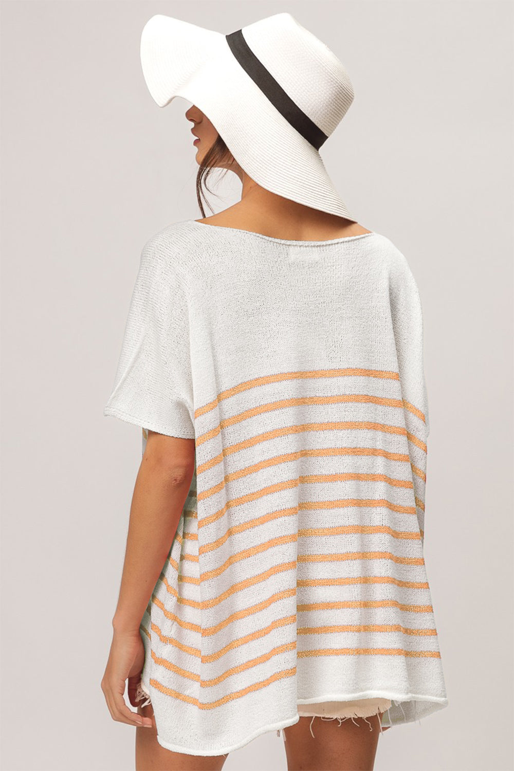 BiBi V Neck Striped Short Sleeve Top