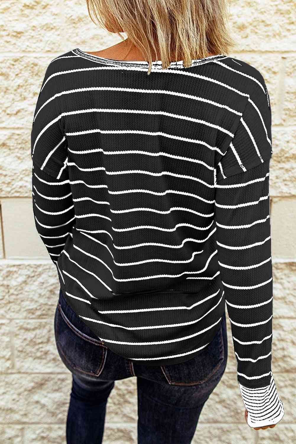 Molly - Striped Waffle Knit Henley