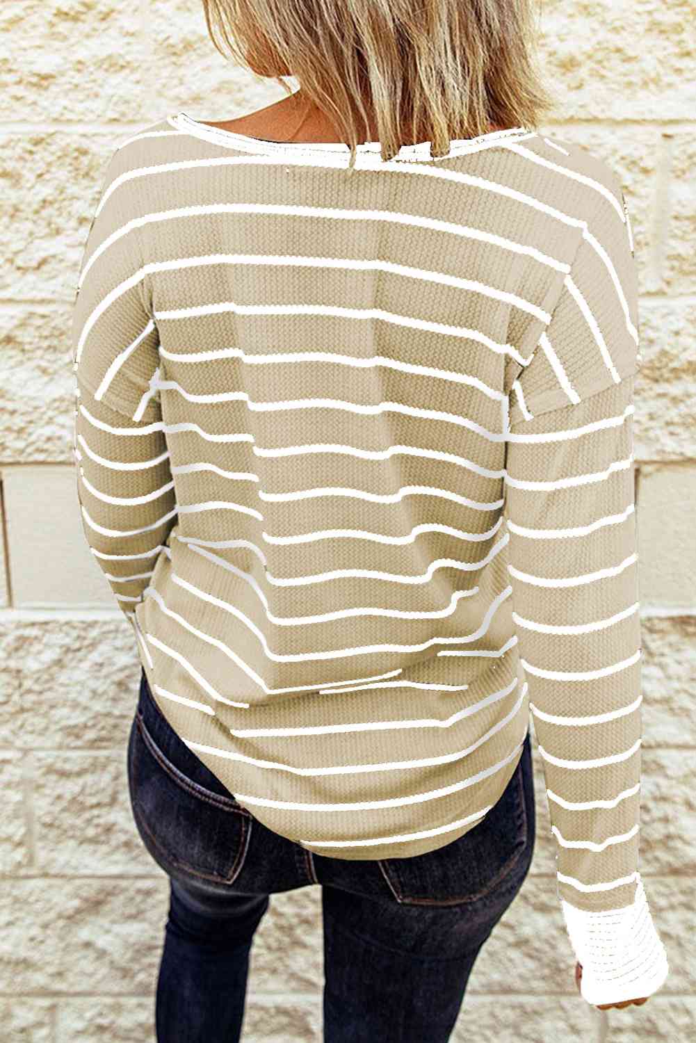 Molly - Striped Waffle Knit Henley