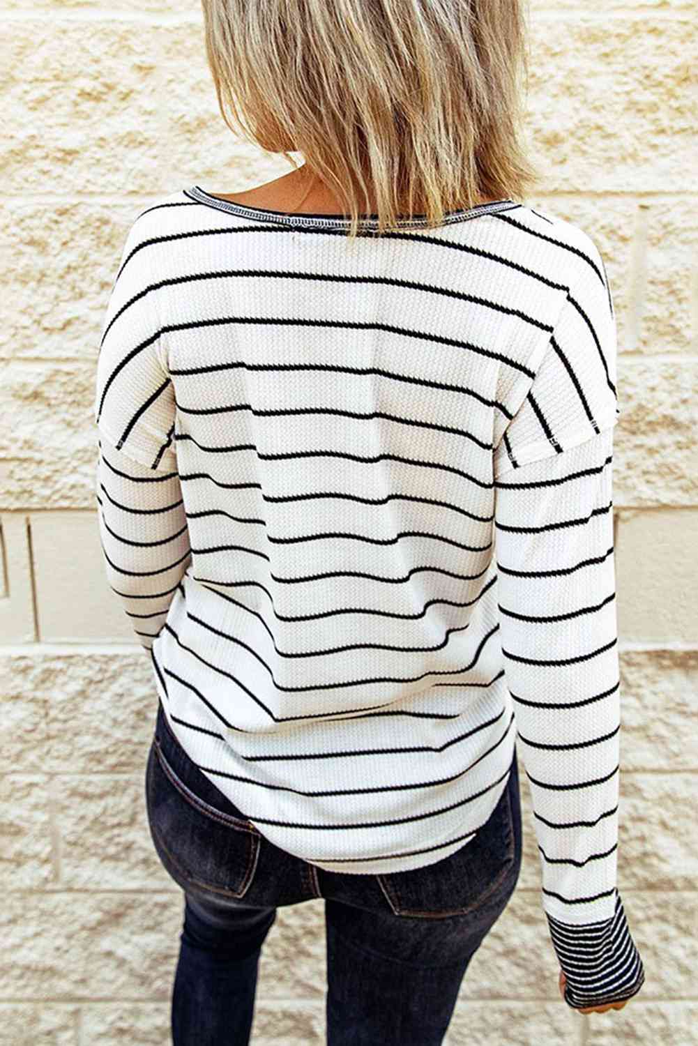 Molly - Striped Waffle Knit Henley