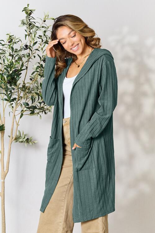 Basic Bae Full Size Ribbed Open Front Long Sleeve Cardigan