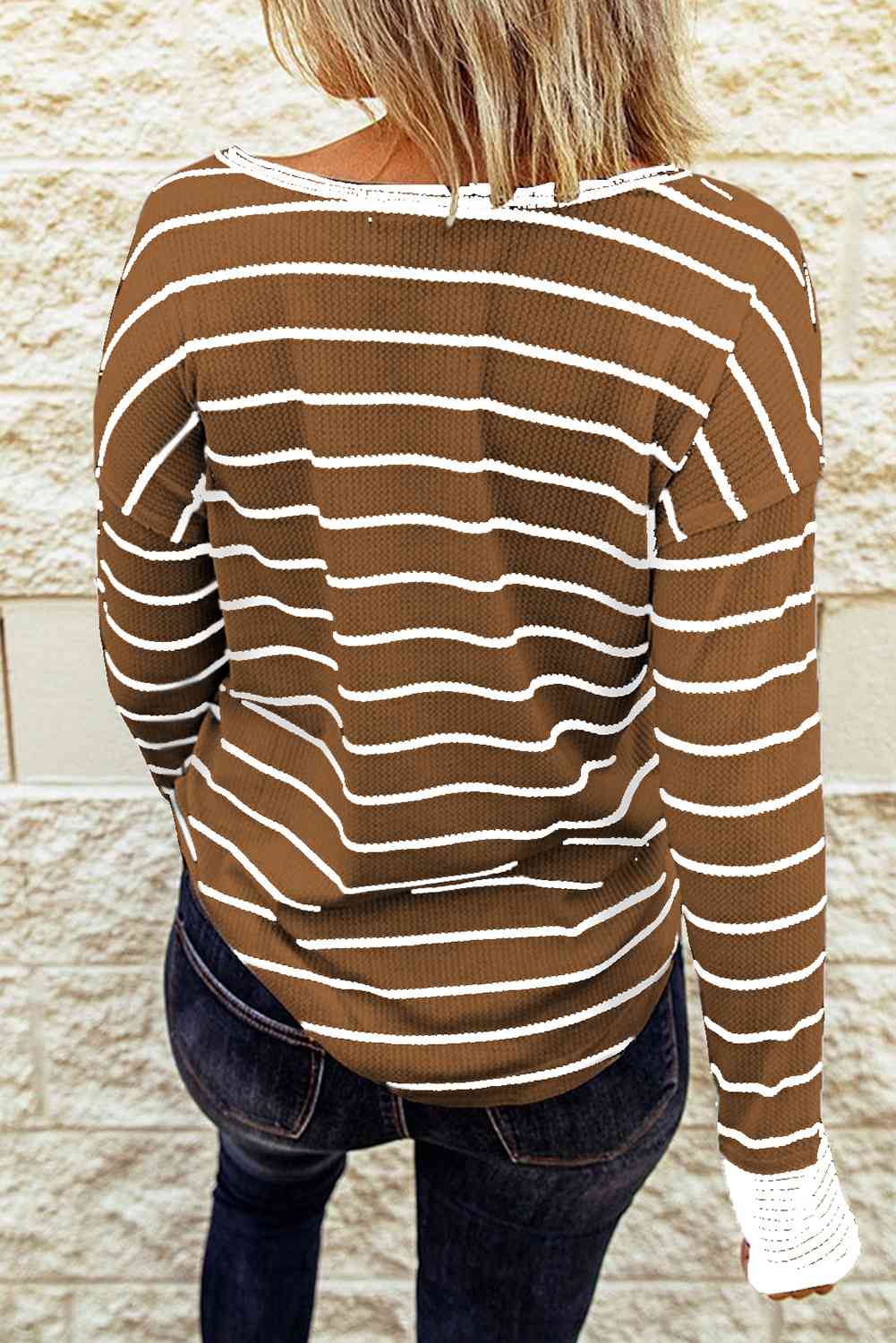 Molly - Striped Waffle Knit Henley